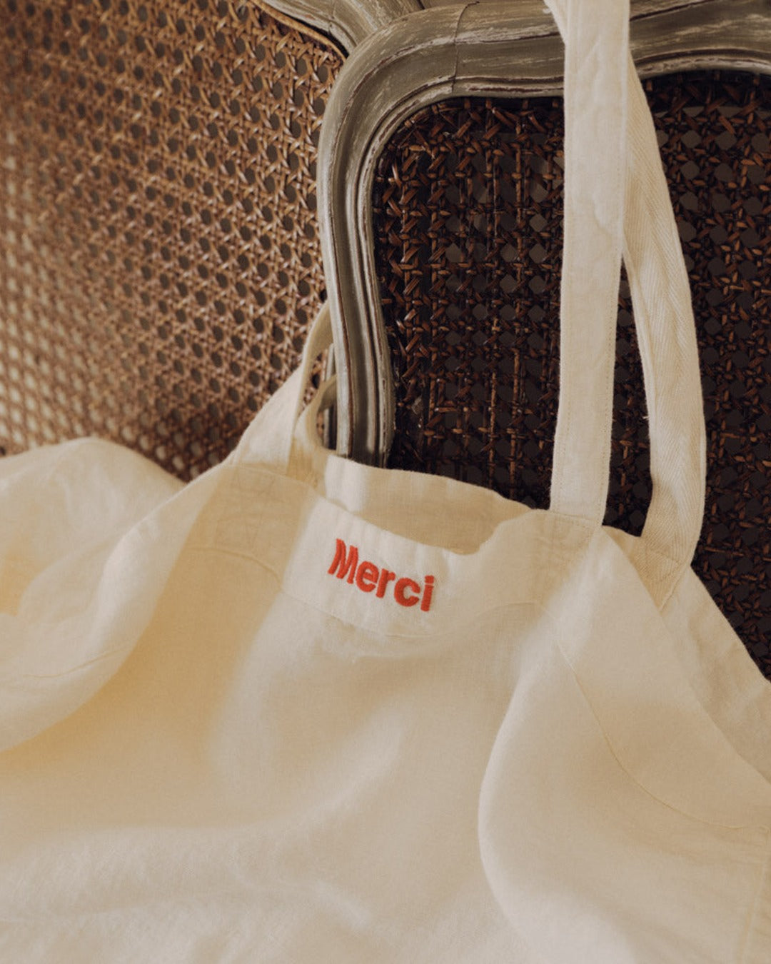 Merci - Washed linen Merci shopping bag - Seashell White