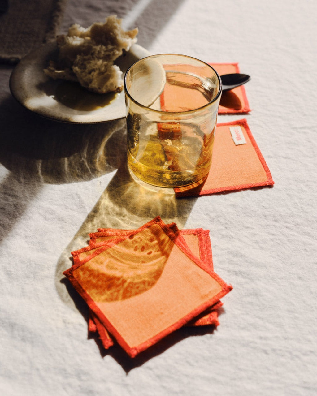 Merci - Ensemble De 6 Dessous De Verre En Lin Lavé - Orange Zeste