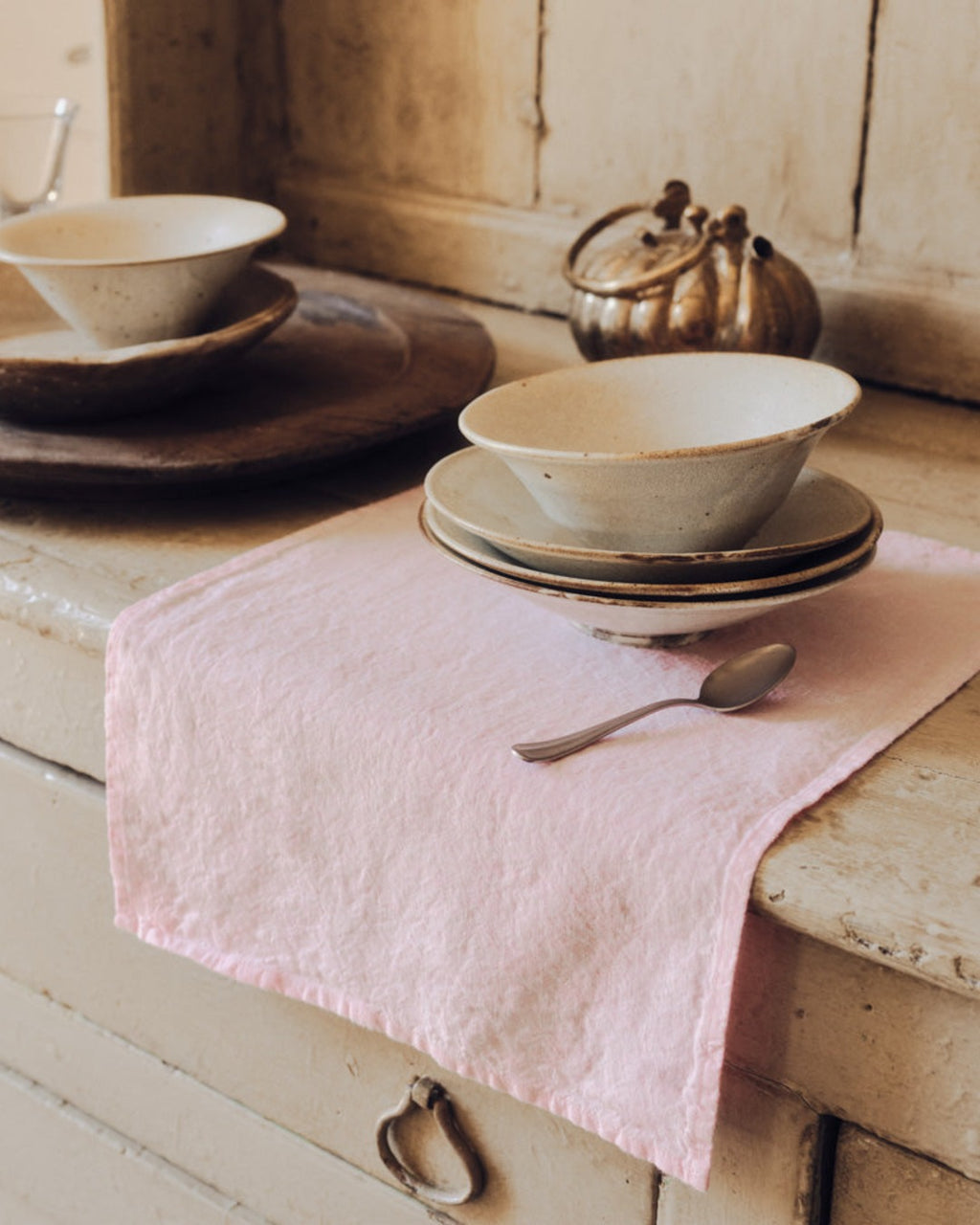 Merci - Set De Table En Lin Lavé - Rose Granité