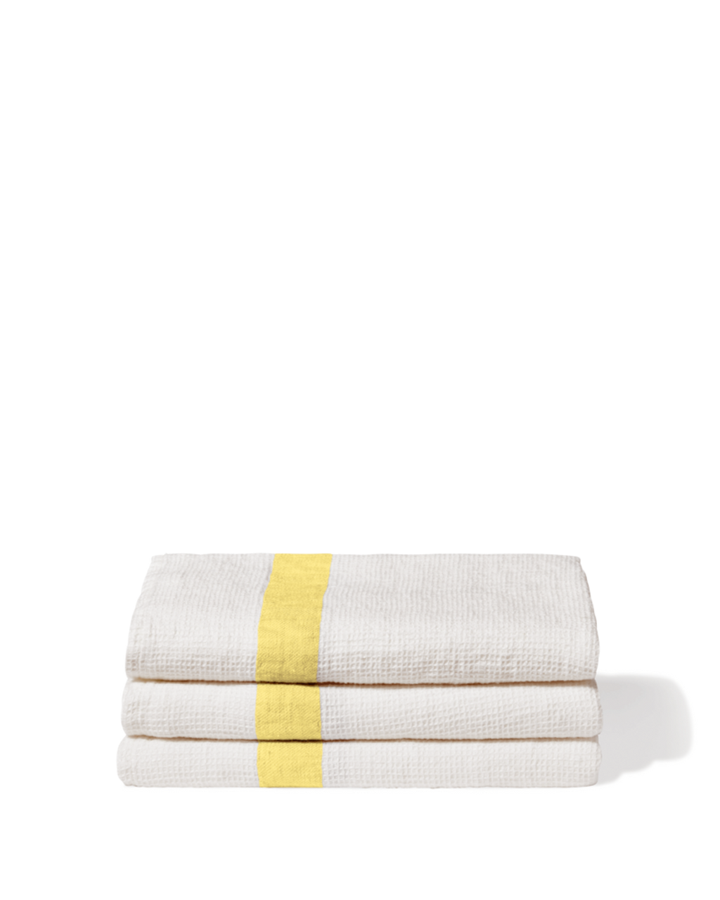 Merci - Serviette De Bain En Lin Nid D'Abeille - Bande Jaune Citronnade