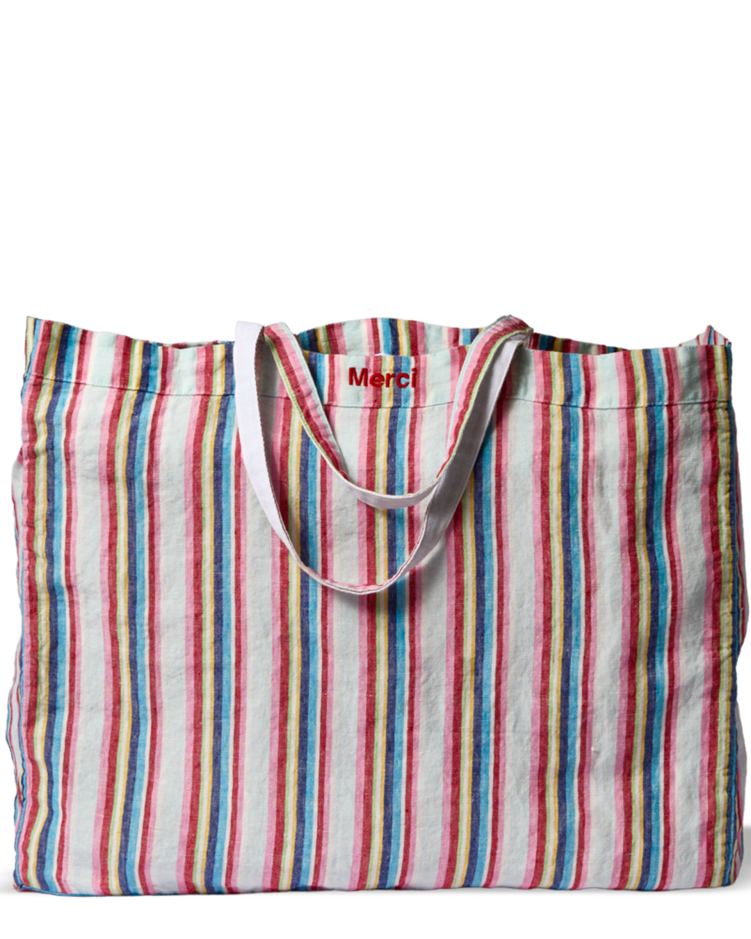Merci - Washed linen Merci shopping bag - Parasol Stripes