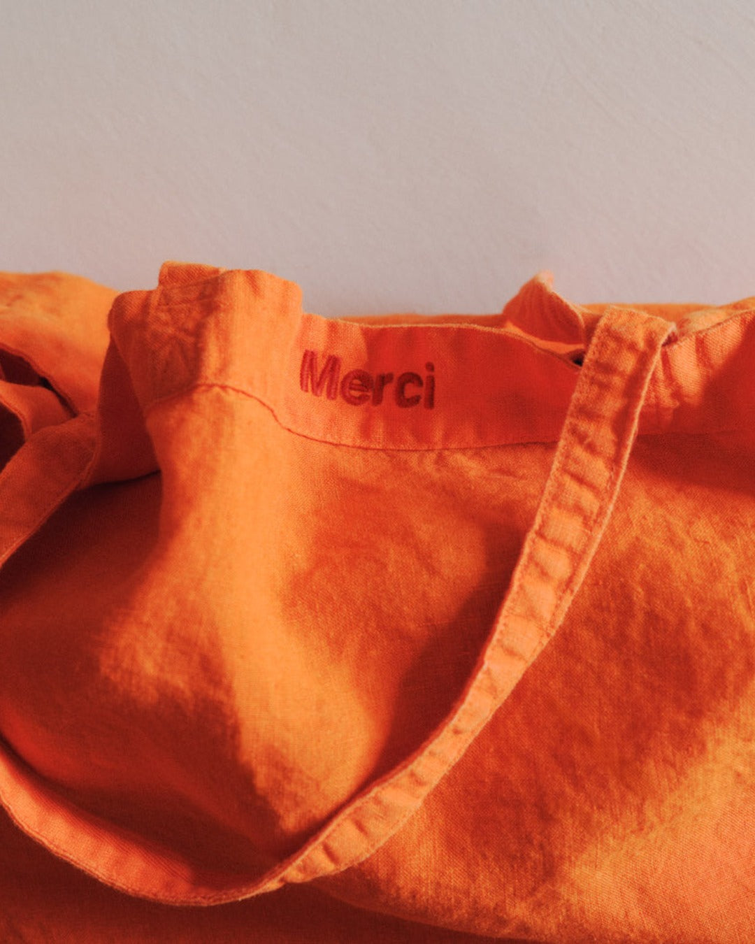 Merci - Washed linen Merci shopping bag - Zest Orange