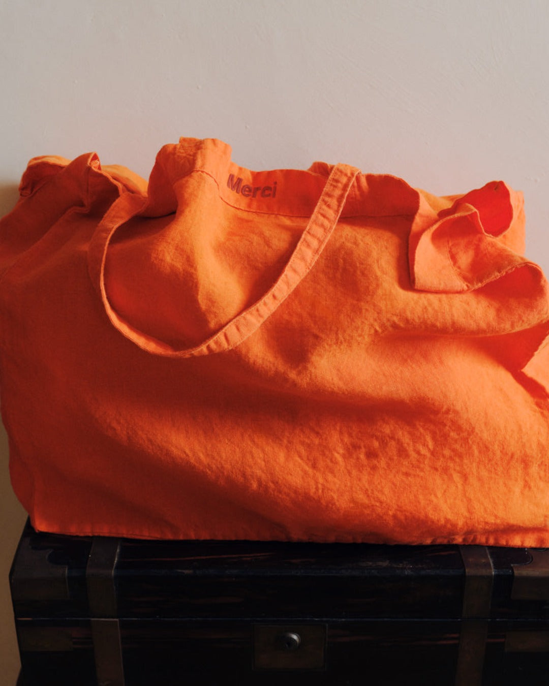Merci - Washed linen Merci shopping bag - Zest Orange