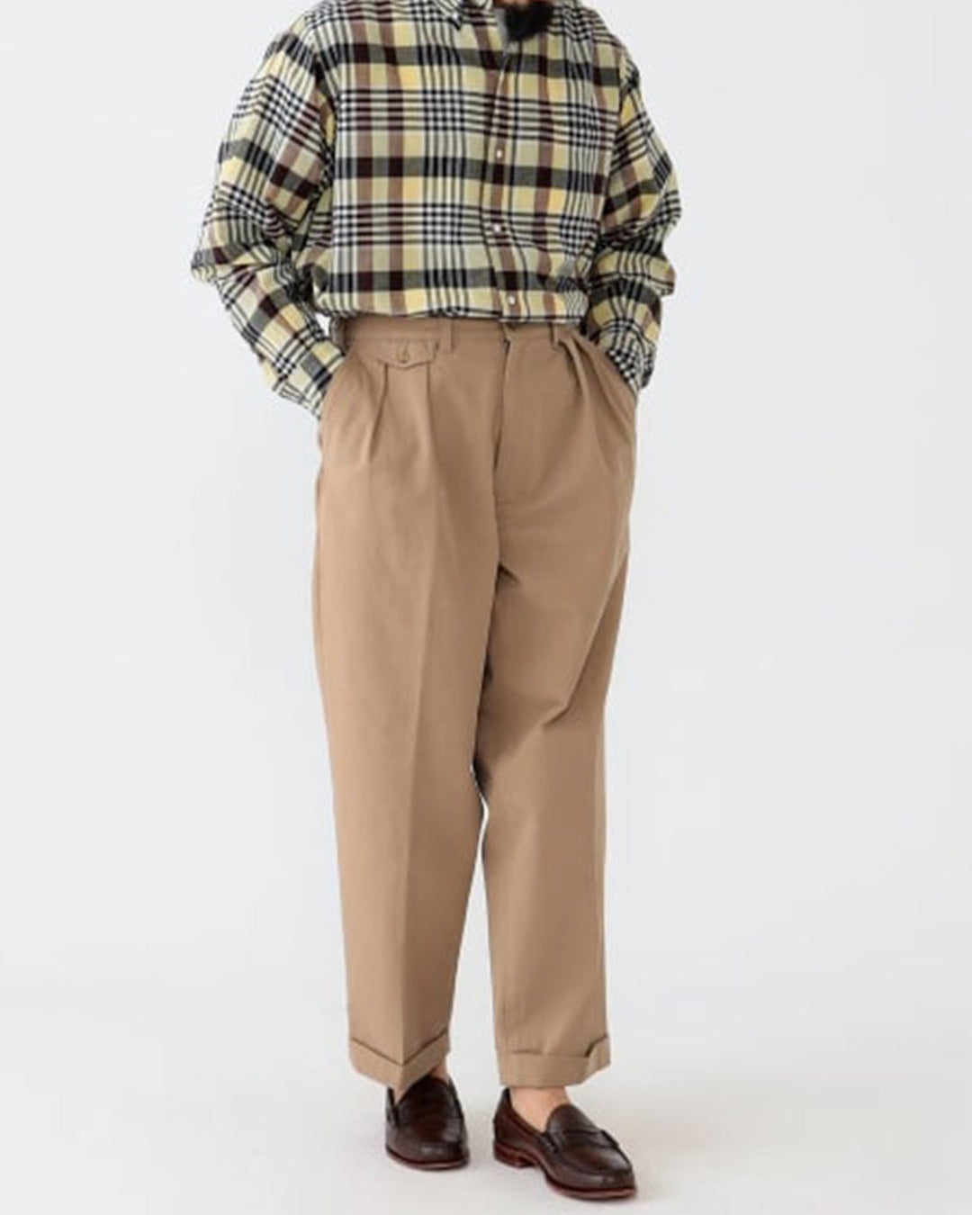 Beams Plus - Pantalon 2 Pleats Twill - Kaki