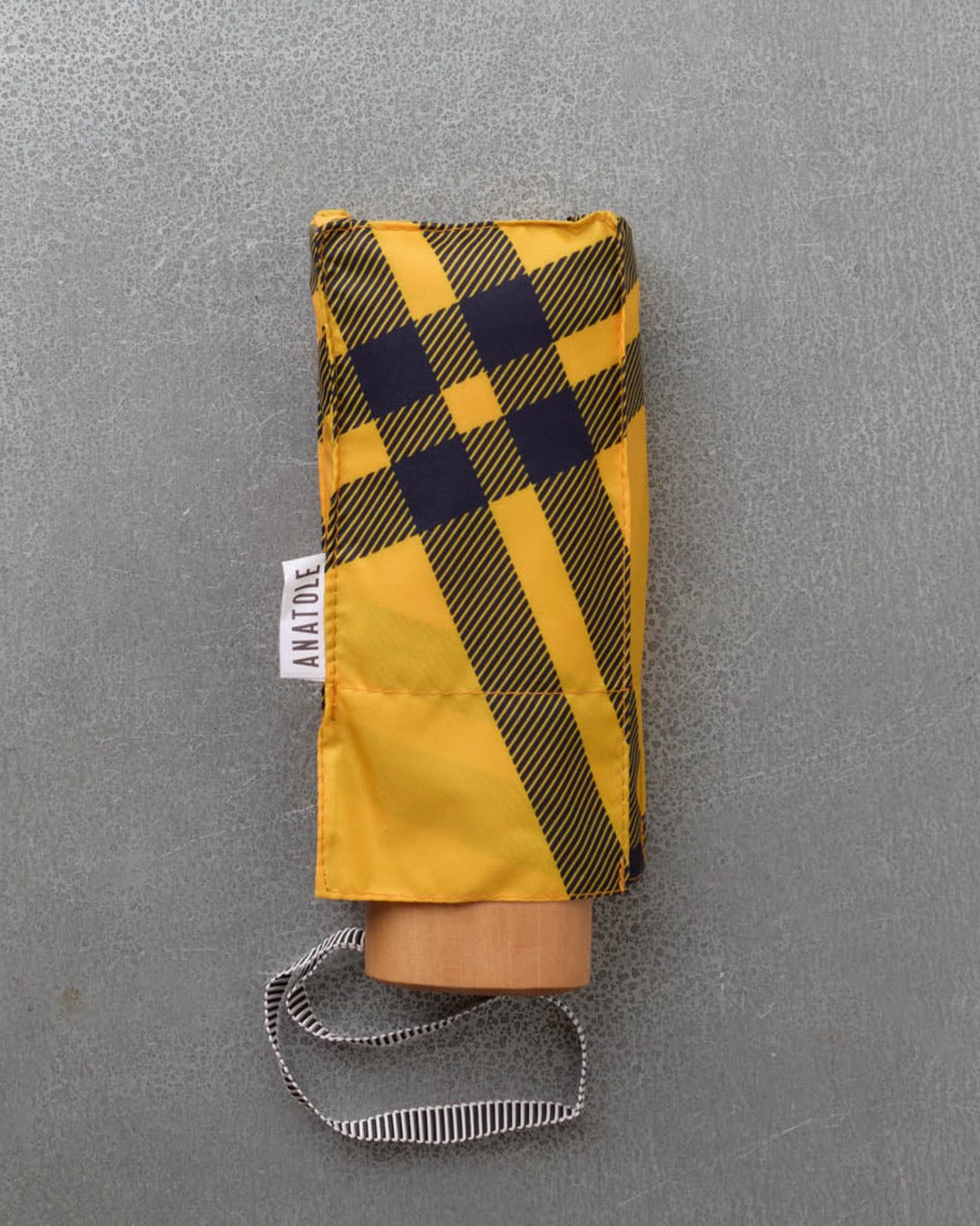 Anatole - Petit Parapluie Bois - Tartan Jaune