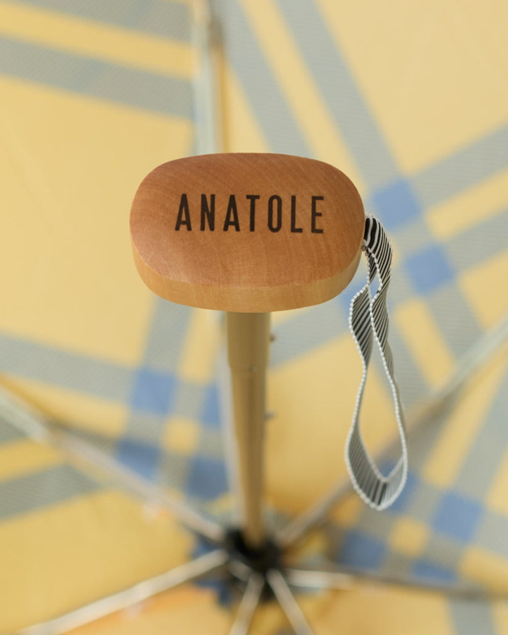 Anatole - Small wooden umbrella - Yellow Tartan