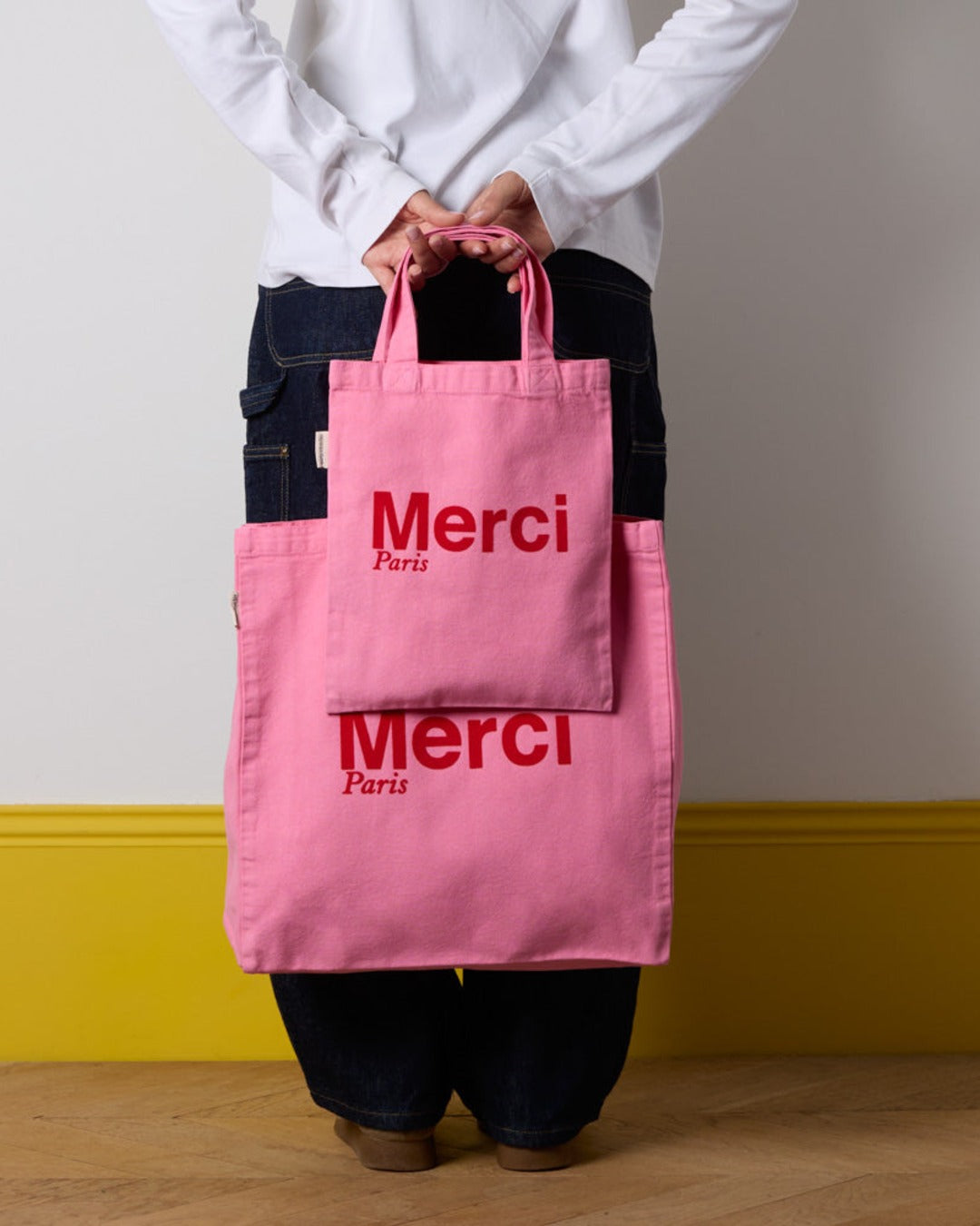 Merci - Cotton Tote Bag - Pink & Red