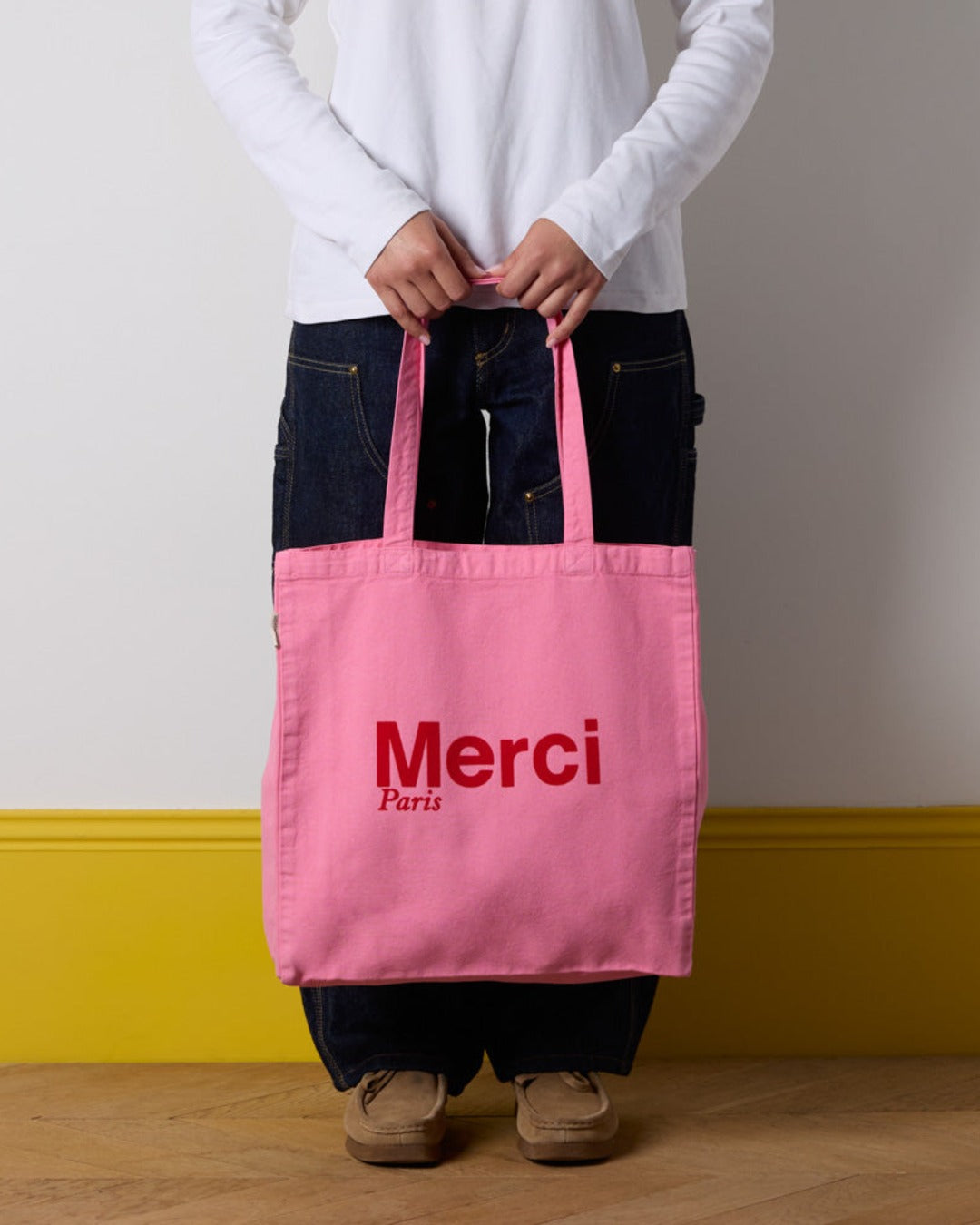 Merci - Cotton Tote Bag - Pink & Red