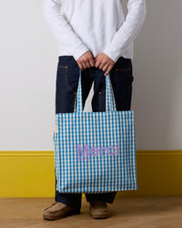 Merci - Tote Bag En Coton Vichy - Bleu & Ecru