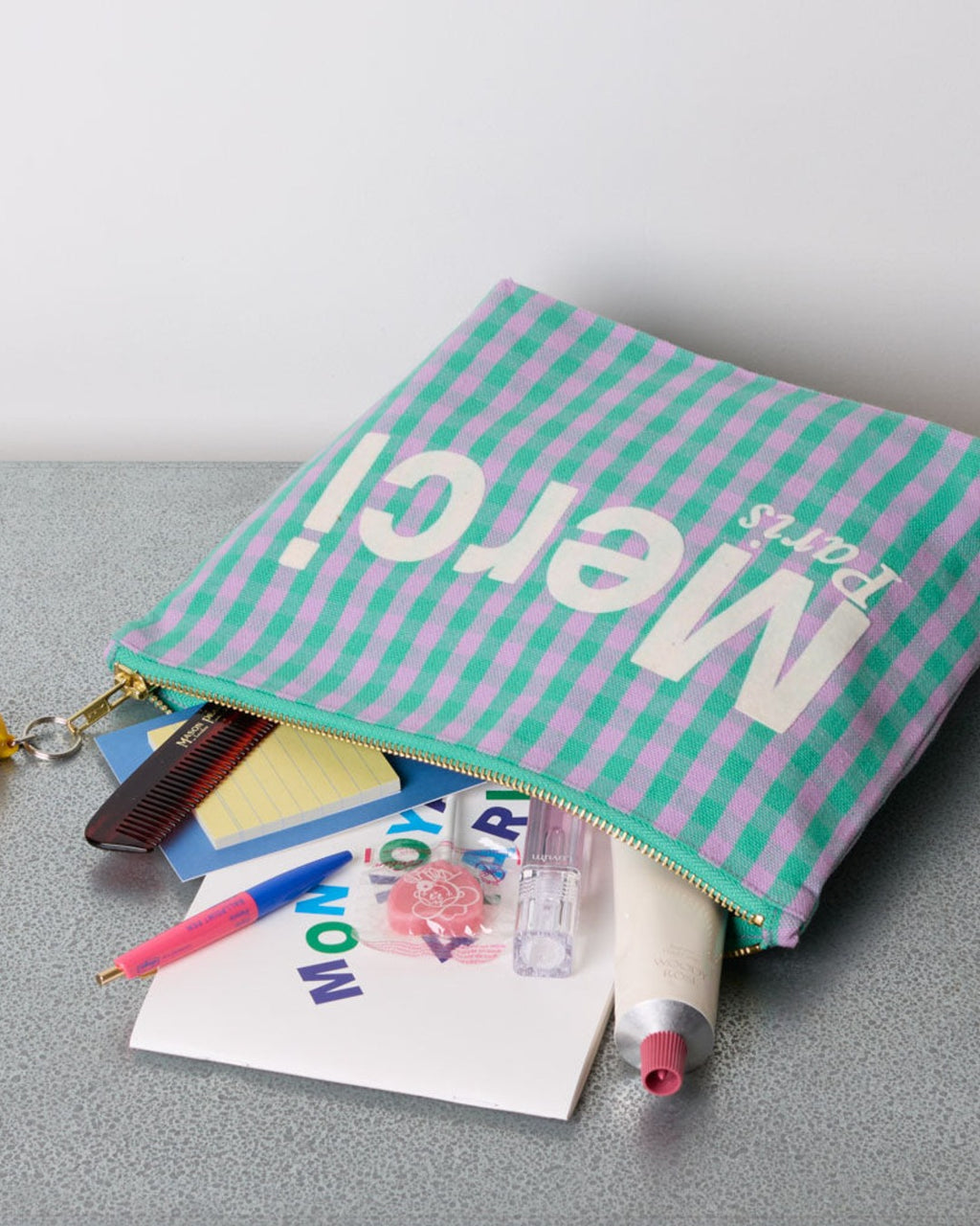 Merci - Vichy cotton clutch - Green & Lila