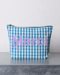 Merci - Pochette En Coton Vichy - Bleu & Ecru