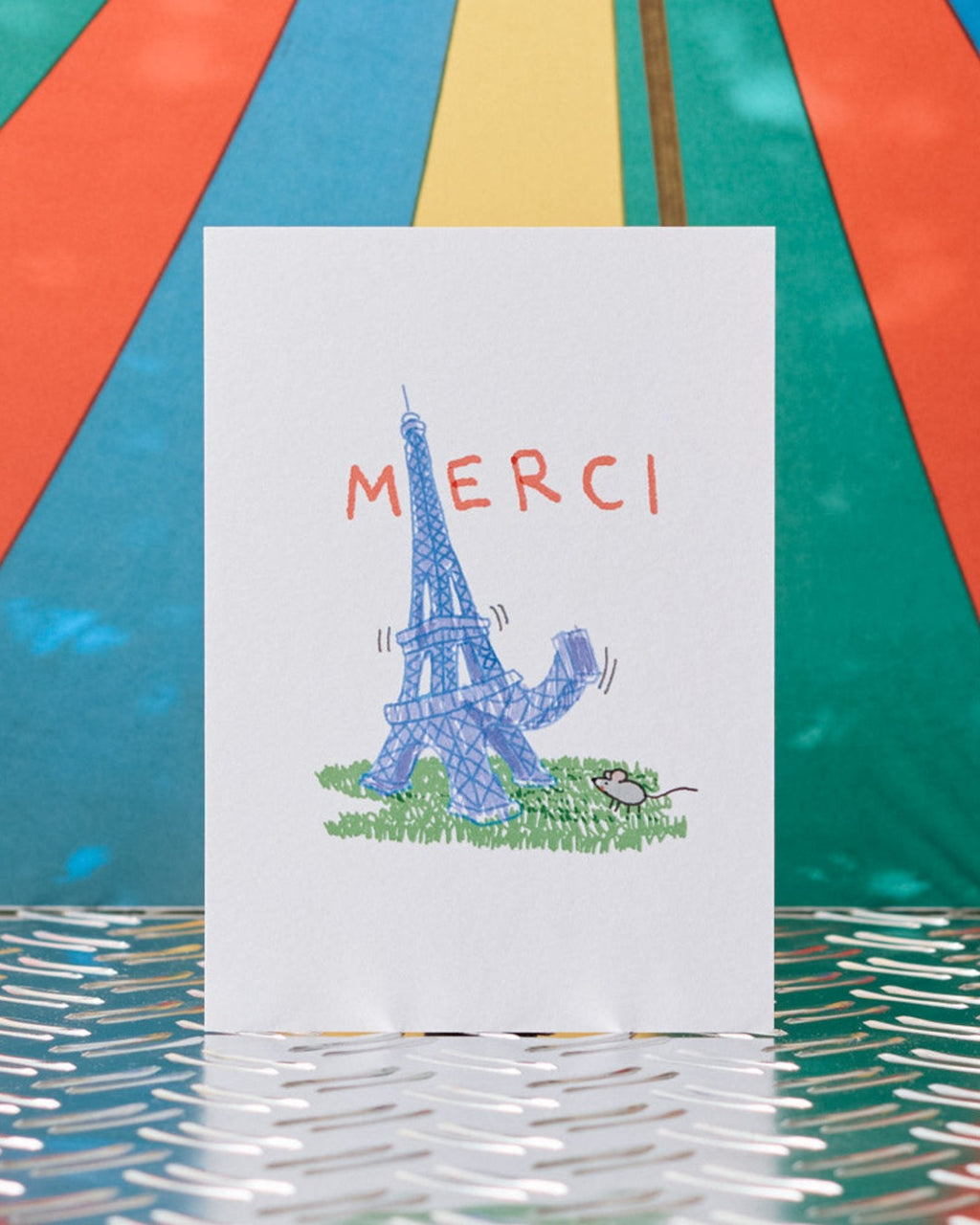 Merci x Shia Mcshia - Postcard featuring the Eiffel Tower and a mouse