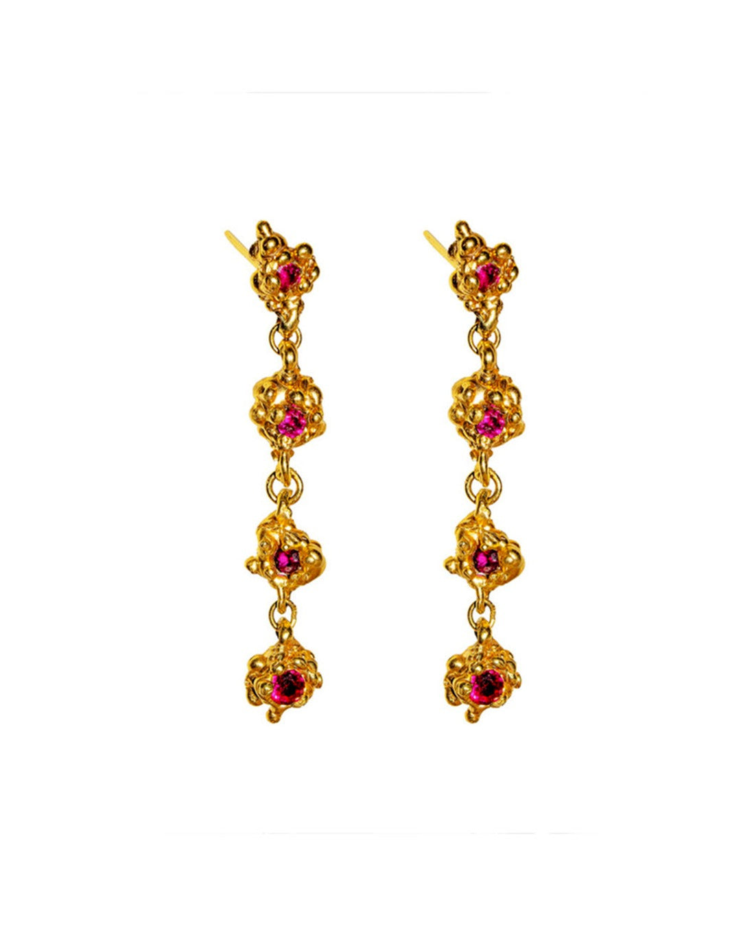 Sofia Rocha - Boucles D'Oreilles Petra Extra Longues - Or & Fuschia