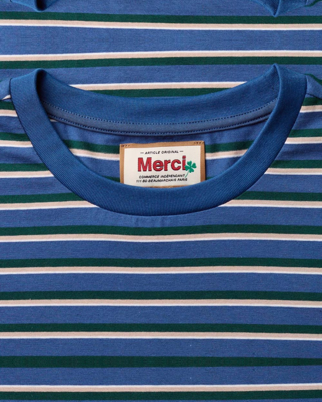 Merci - T-Shirt Vadim Rayé - Indigo & Vert