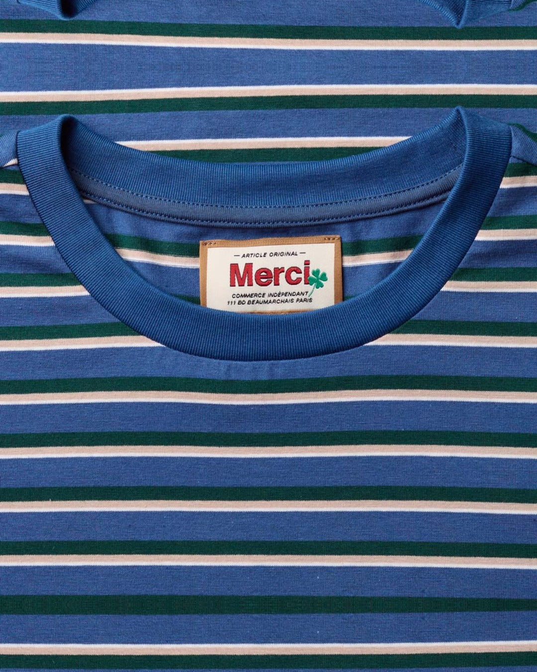 Merci - T-Shirt Vadim Rayé - Indigo & Vert