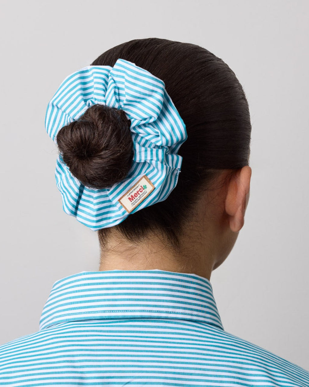 Merci - Chouchou Scrunchie - Rayures Turquoise