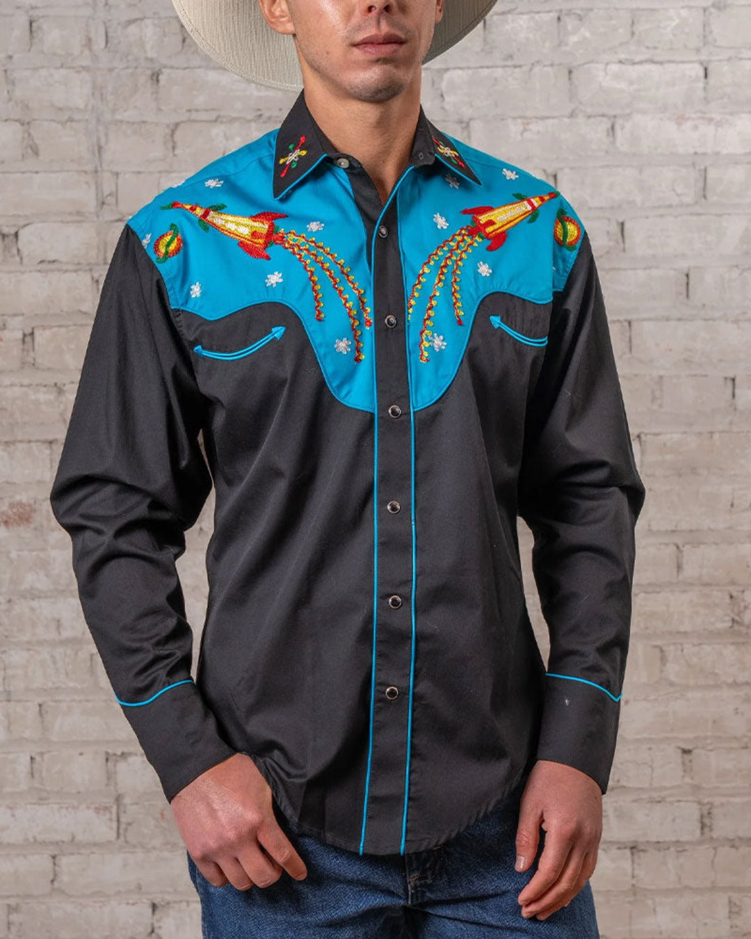 Rockmount - Space Cowboy Shirt - Black & Turquoise