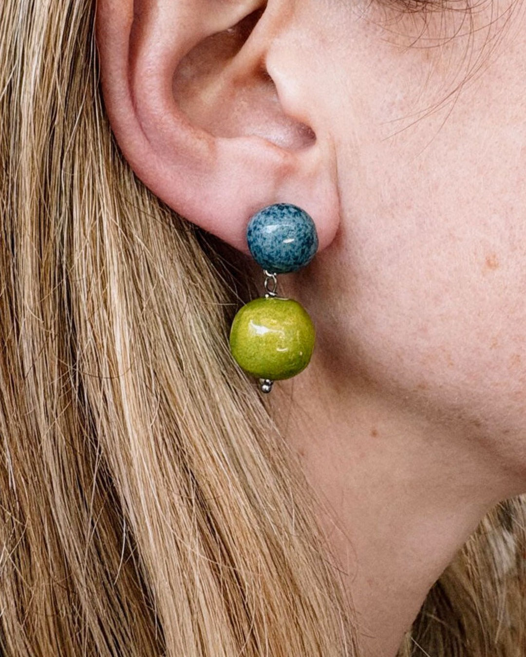 Blanca Olmos Studio - Boucles D'Oreilles Las Gotas - Bleu & Lime