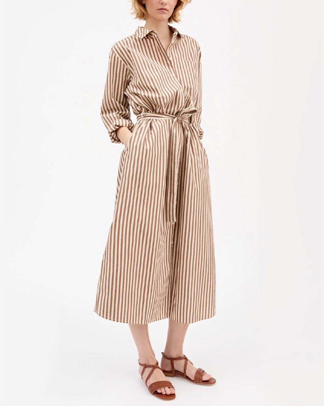 Skall Studio - Leigh Shirt Dress - Brown and Ecru