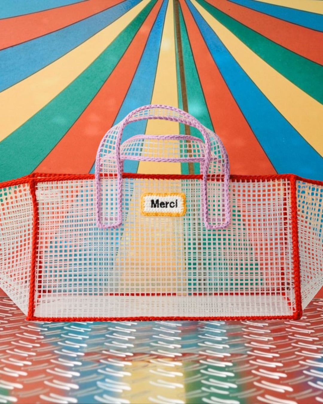 Merci x Mimi Salon - Sac Panier L - Rouge & Violet