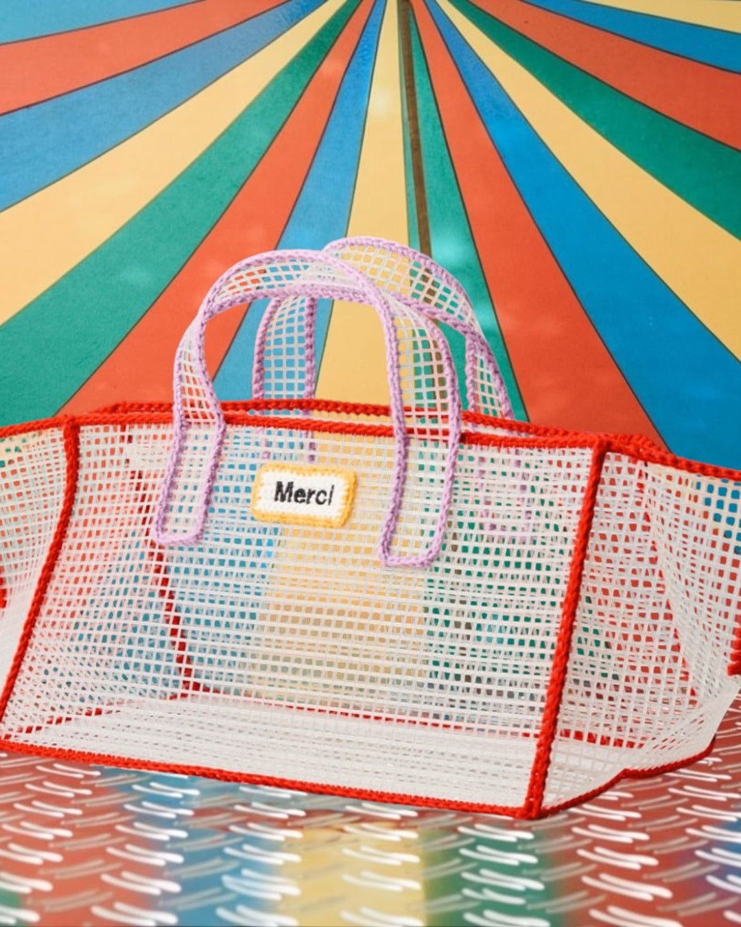 Merci x Mimi Salon - Sac Panier L - Rouge & Violet