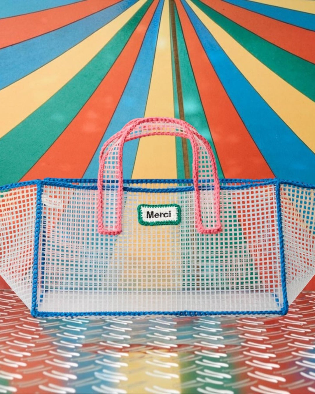 Merci x Mimi Salon - Sac Panier L - Bleu & Rose