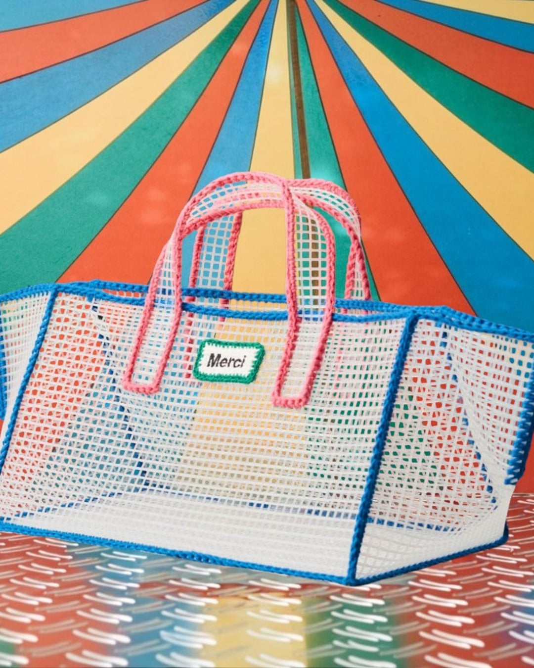 Merci x Mimi Salon - Sac Panier L - Bleu & Rose