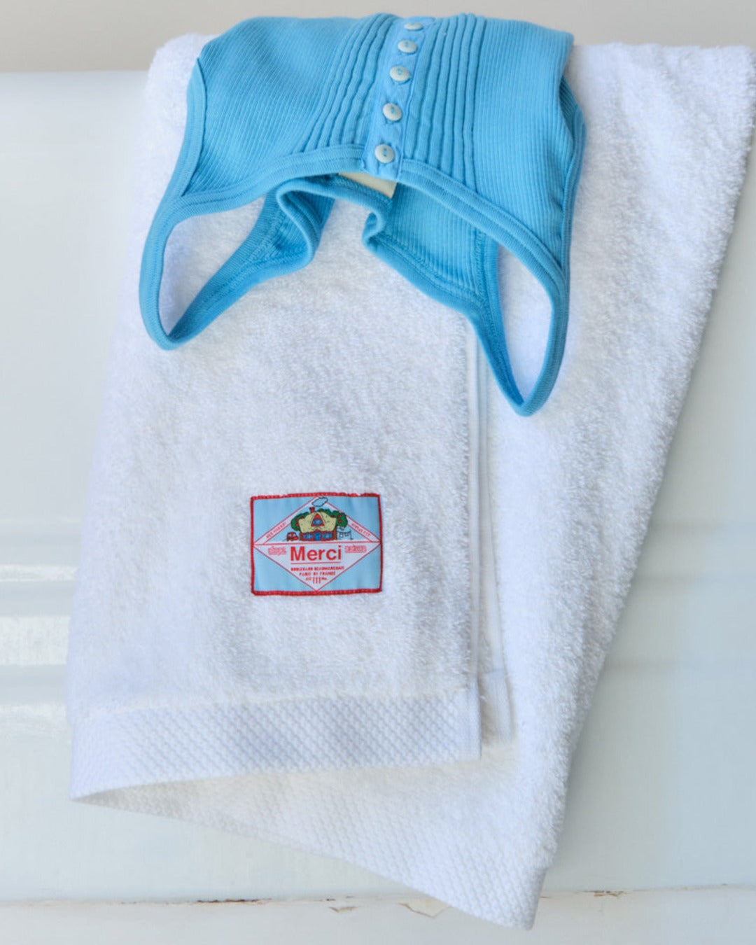 Merci - Serviette De Bain En Éponge - Blanc Brume
