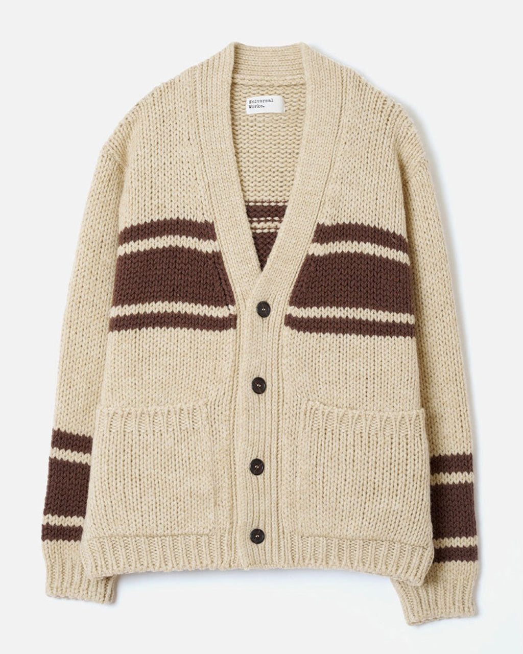 Universal Works - Cardigan Langdale - Écru & Marron