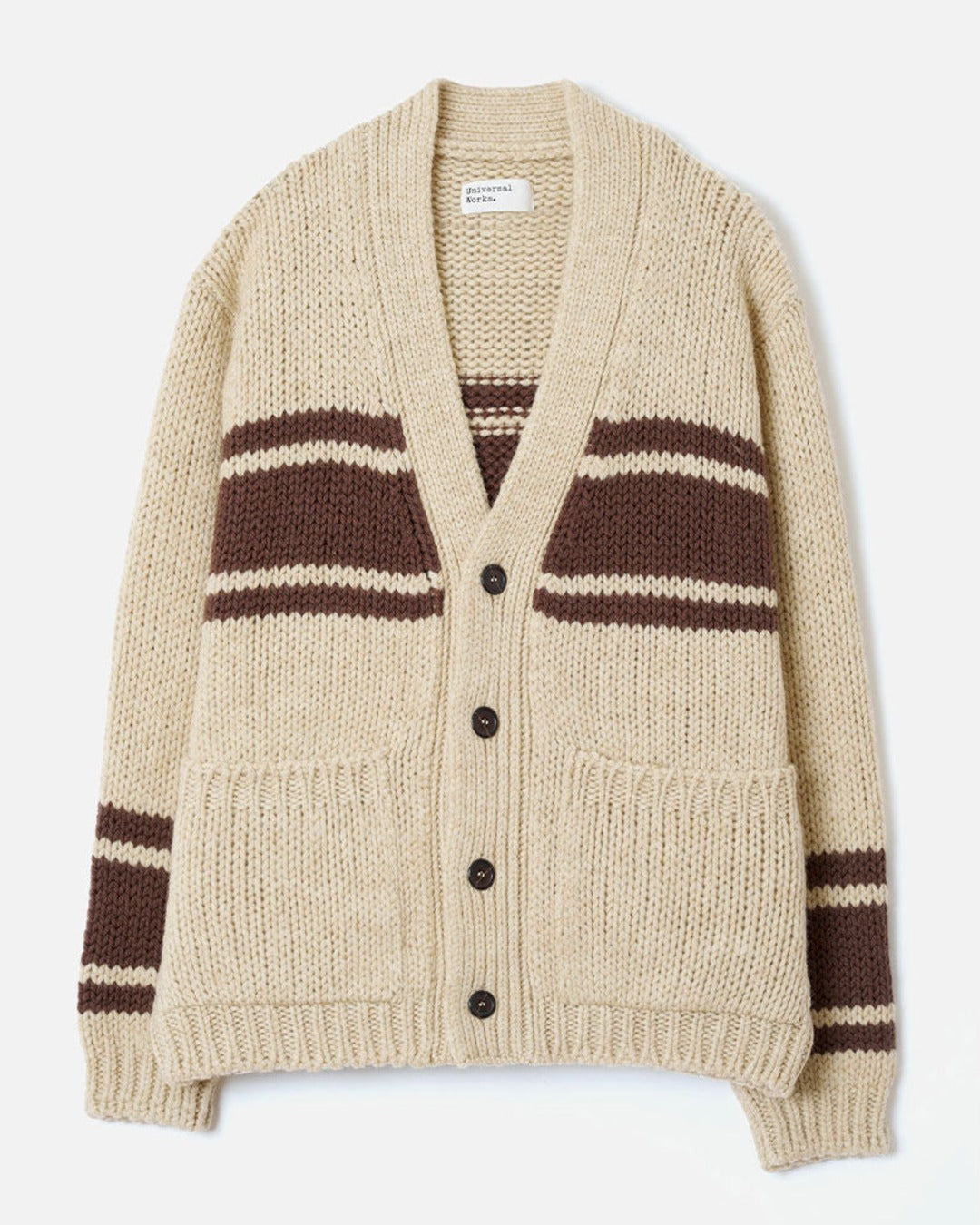 Universal Works - Cardigan Langdale - Écru & Marron