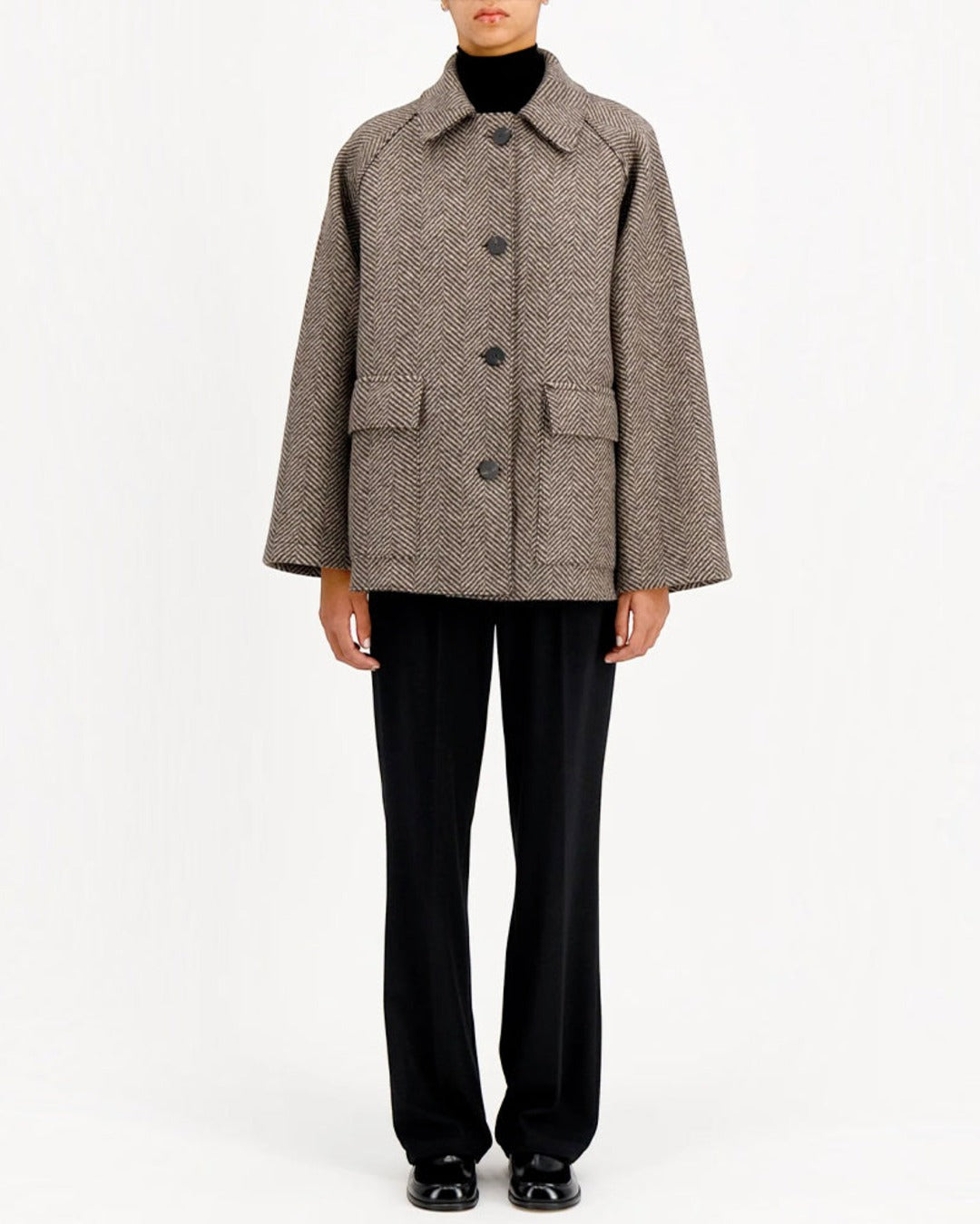 Harris Wharf London - Raglan Coat - Cream & Brown