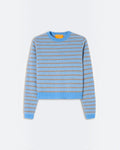 Guest In Residence - Pull Pebble Stripe Shrunken Crew - Delft Blue Combo