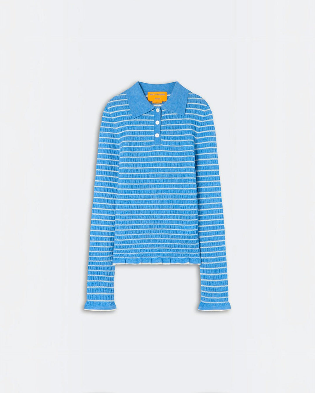 Guest In Residence - Smocked Shrunken Polo Shirt - Delft Blue & Cream