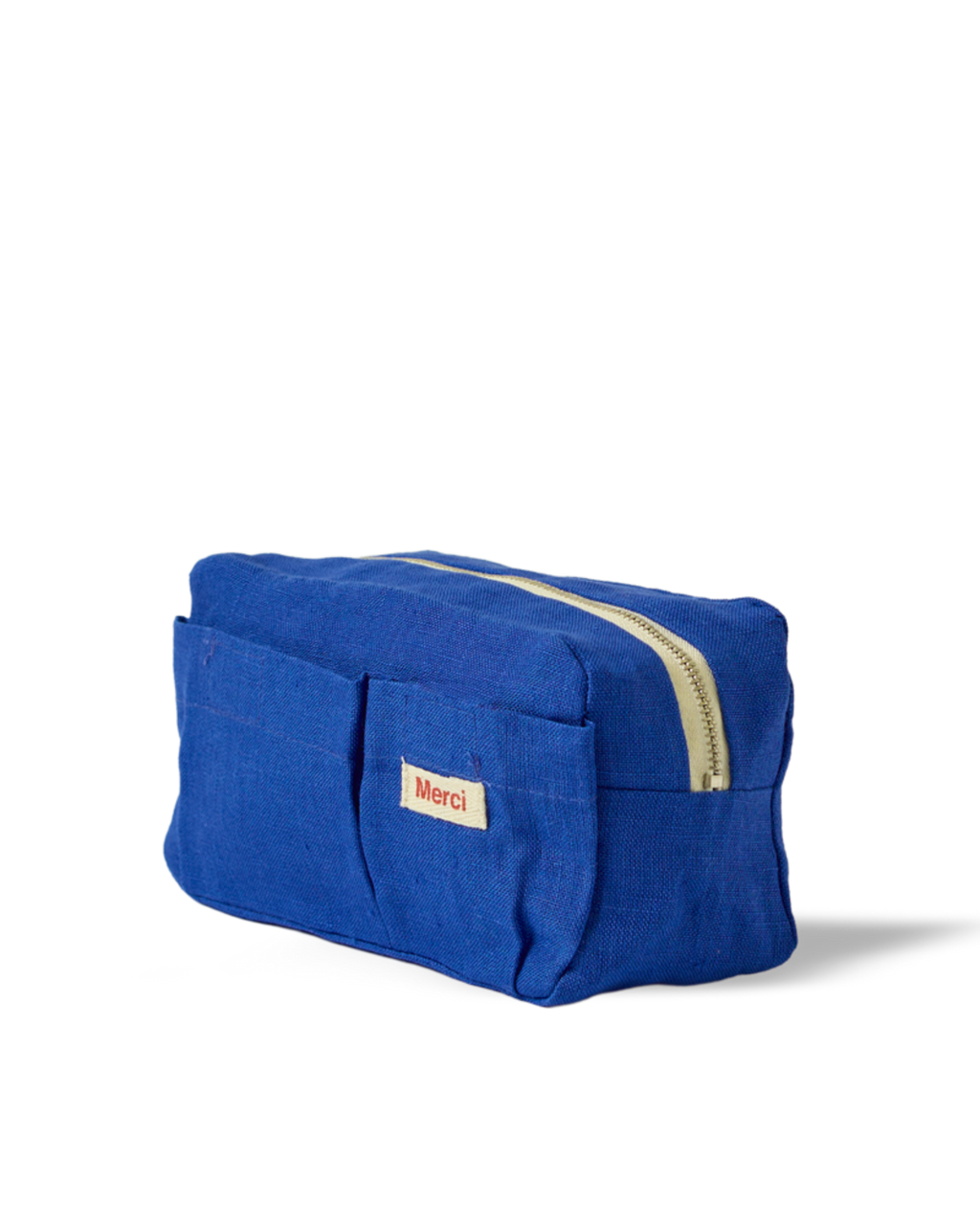 Merci - Trousse En Lin Lavé - Bleu Cobalt 60