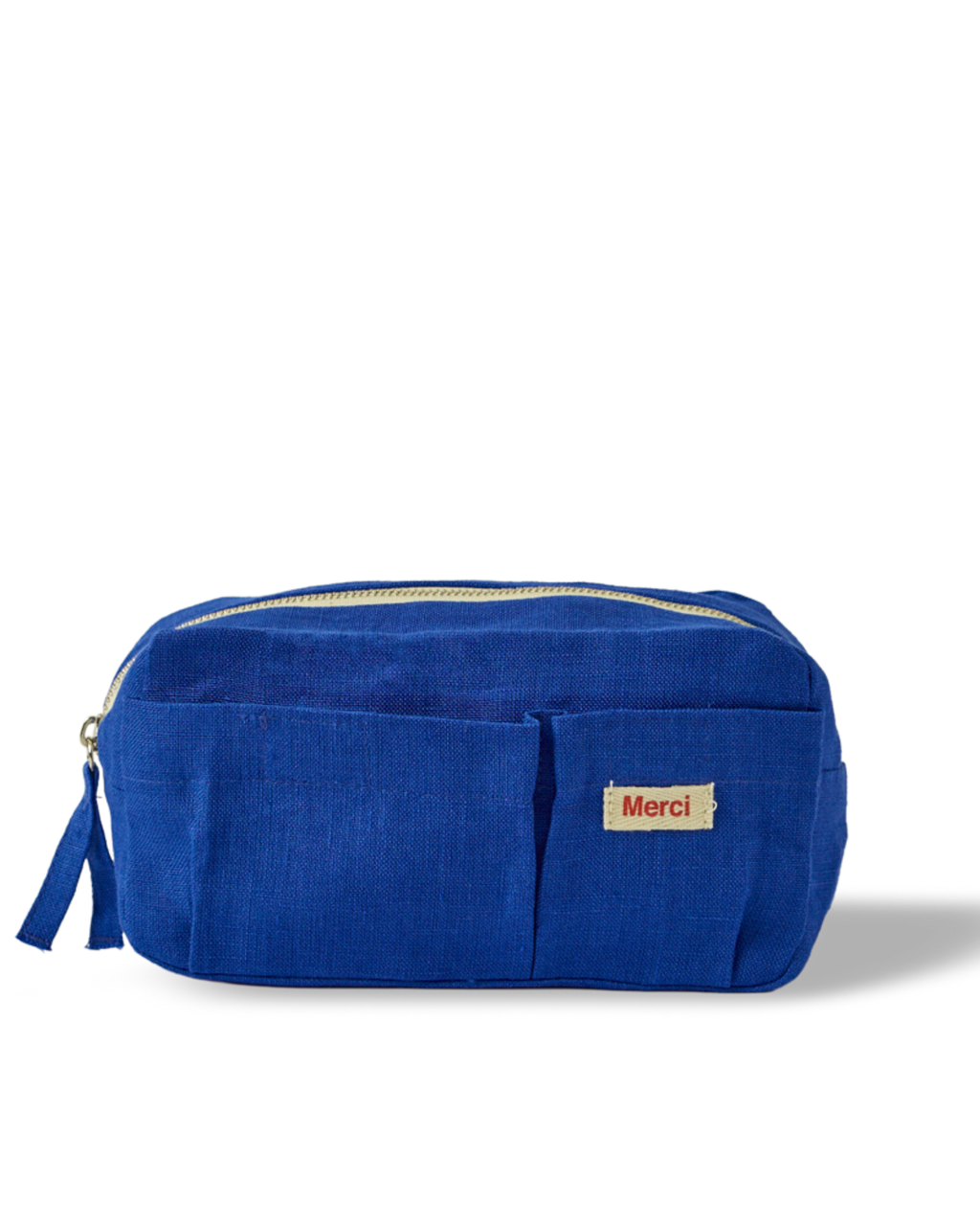 Merci - Trousse En Lin Lavé - Bleu Cobalt 60