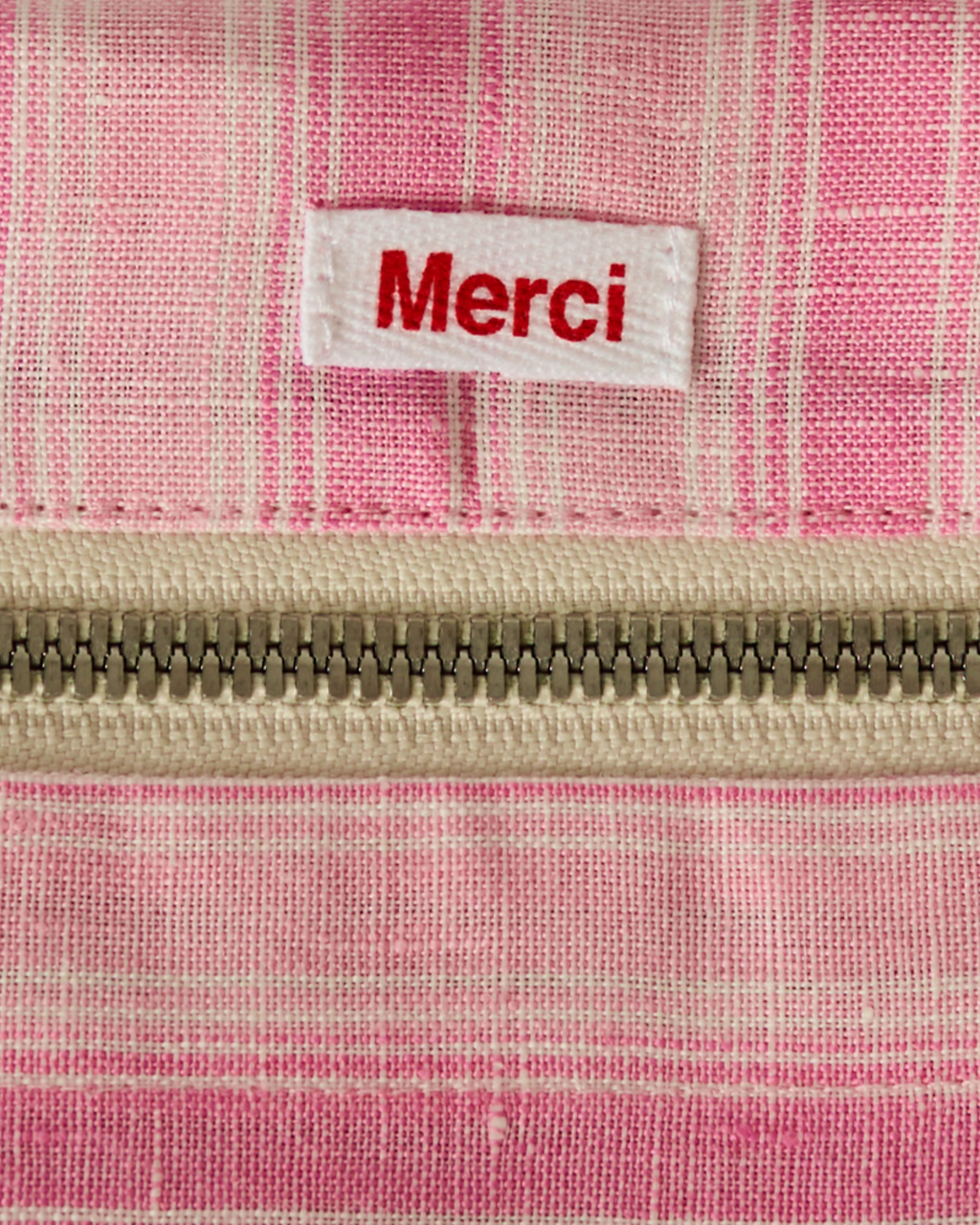 Merci - Washed linen toiletry bag - Pink Weft Stripes