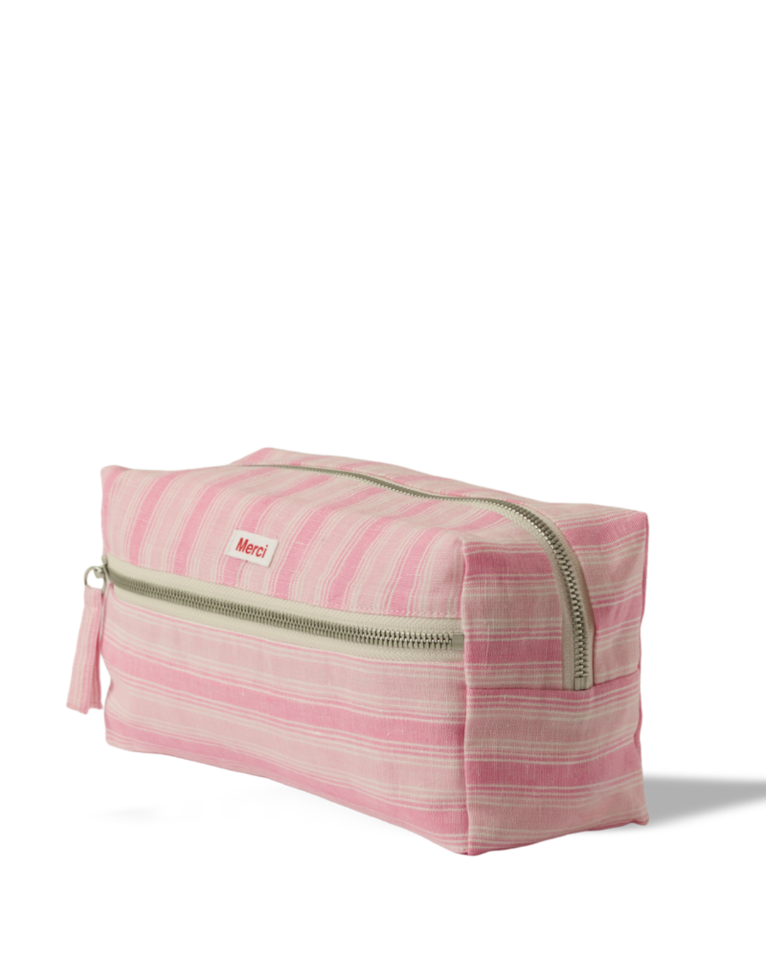 Merci - Washed linen toiletry bag - Pink Weft Stripes