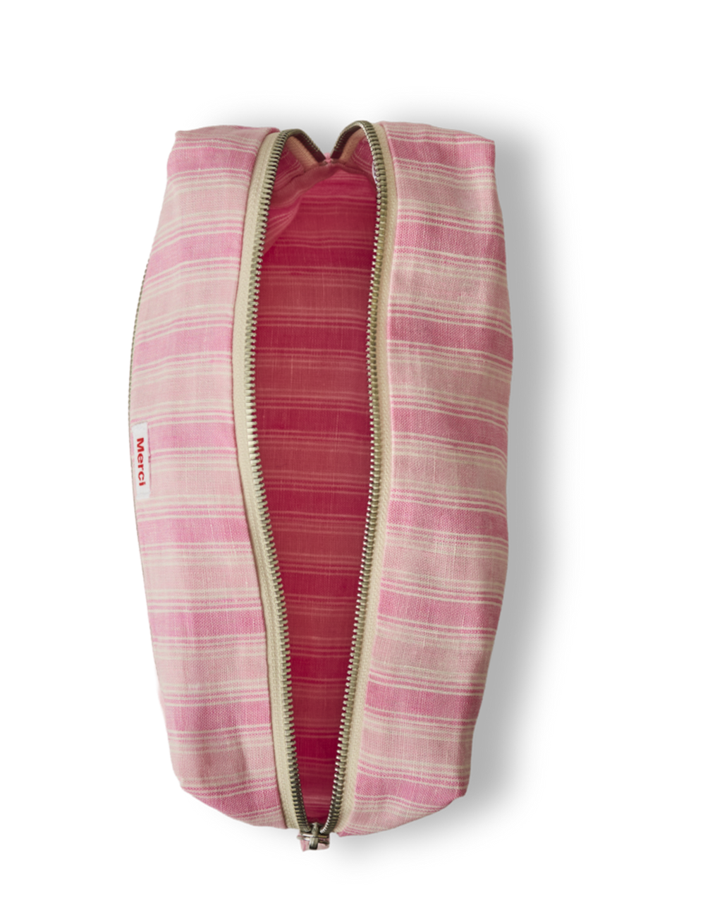 Merci - Washed linen toiletry bag - Pink Weft Stripes