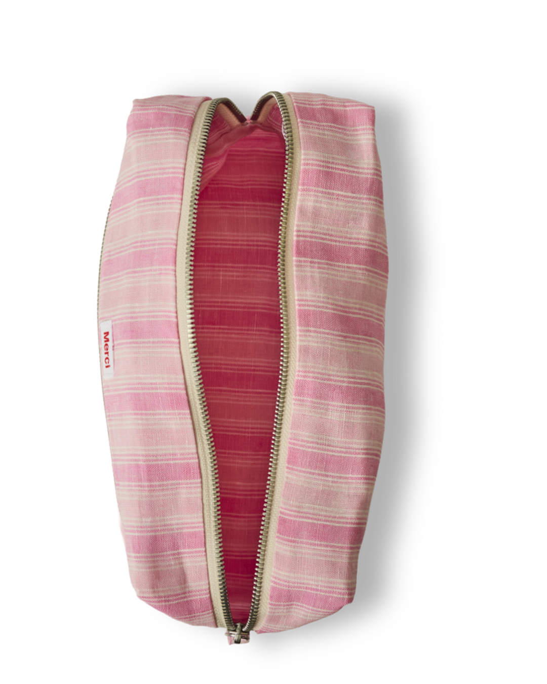 Merci - Washed linen toiletry bag - Pink Weft Stripes
