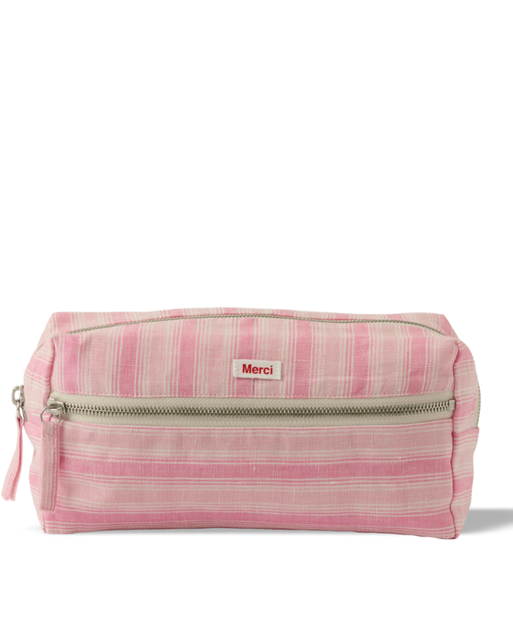 Merci - Washed linen toiletry bag - Pink Weft Stripes