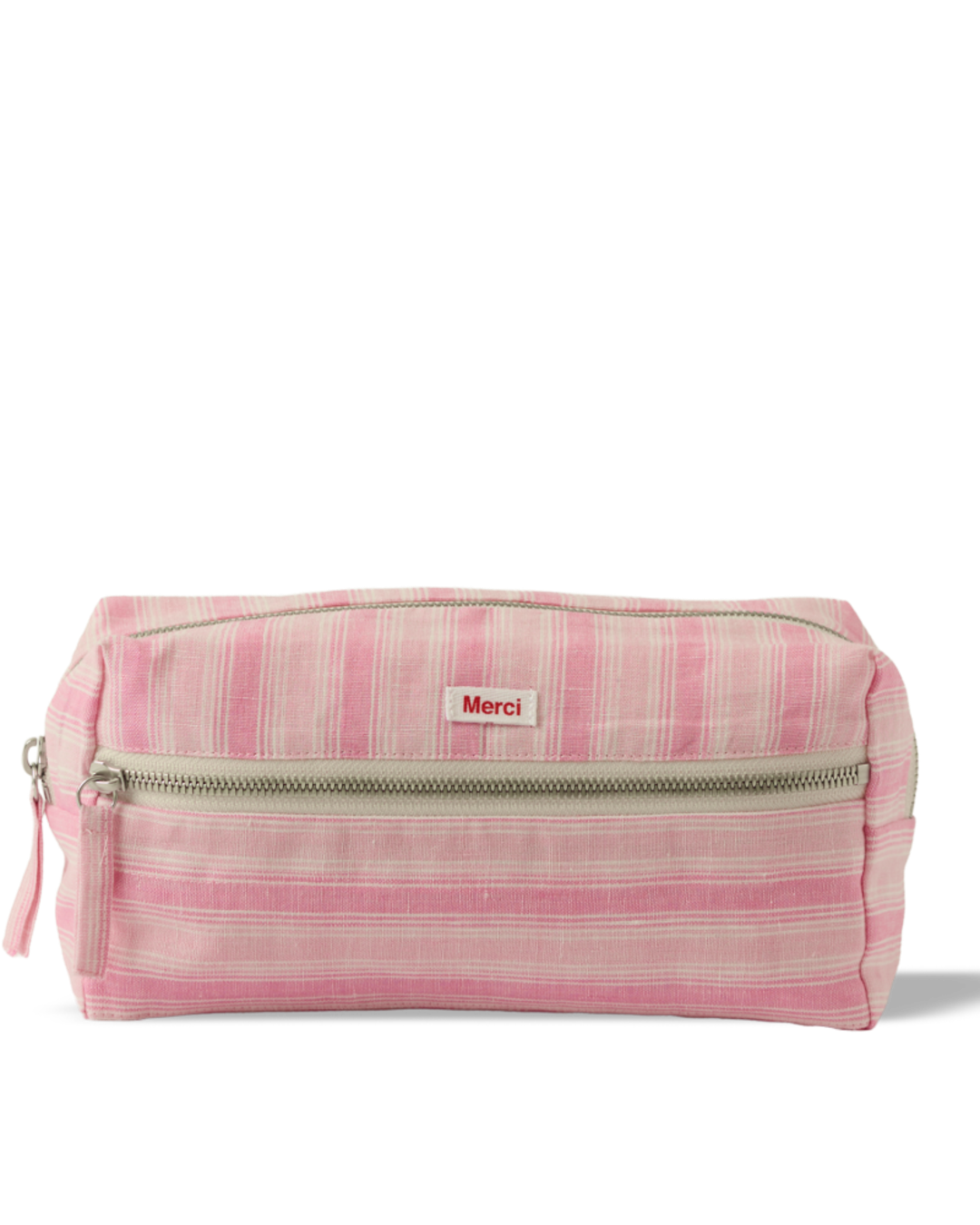 Merci - Washed linen toiletry bag - Pink Weft Stripes