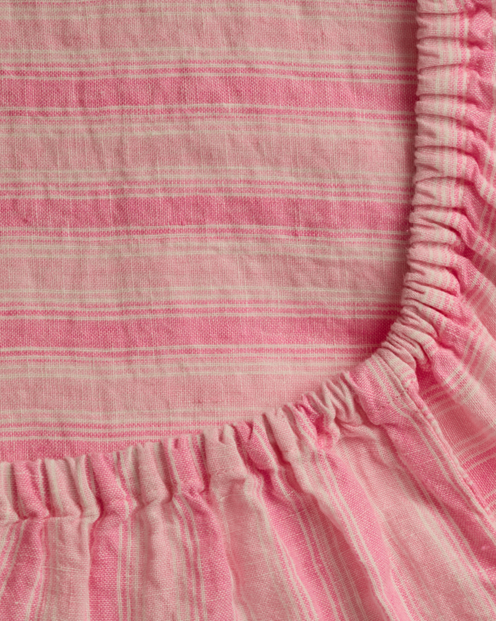 Merci - Drap Housse En Lin Lavé - Rayures Trame Rose