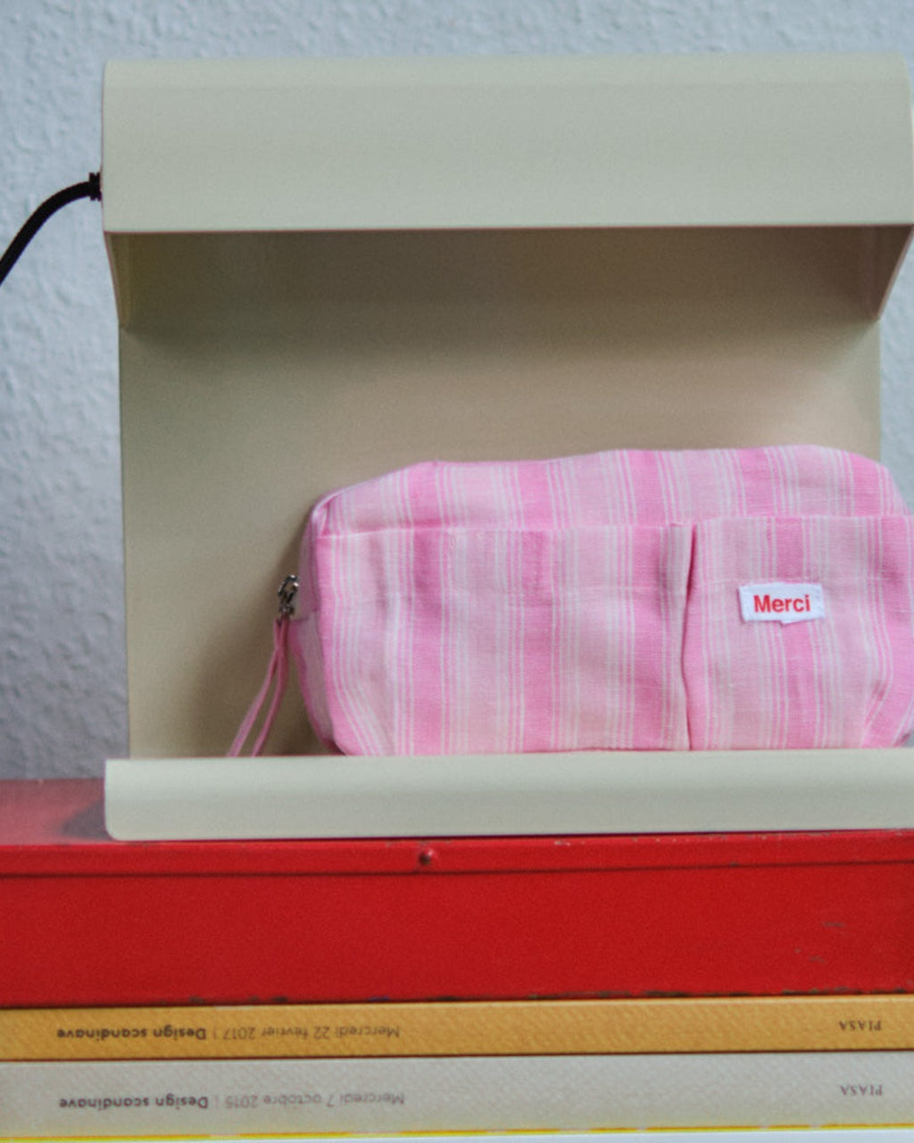 Merci - Trousse En Lin Lavé - Rayures Trame Rose