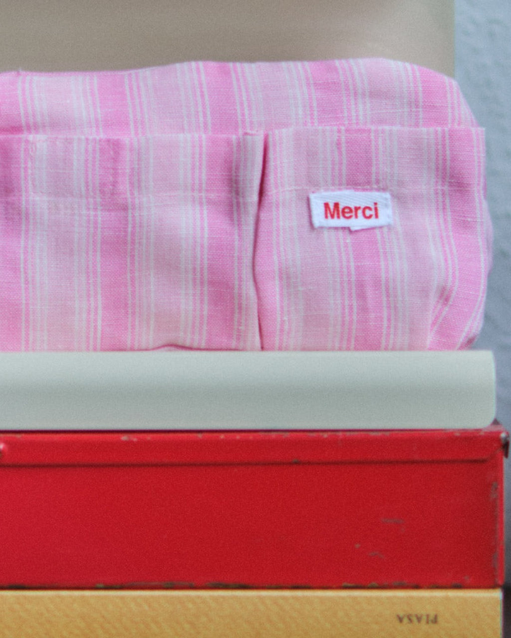 Merci - Trousse En Lin Lavé - Rayures Trame Rose