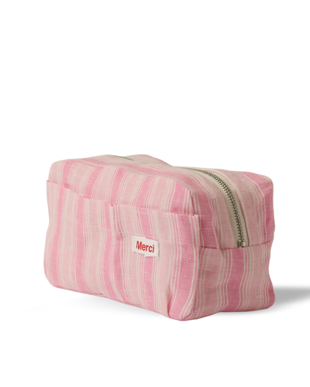 Merci - Trousse En Lin Lavé - Rayures Trame Rose