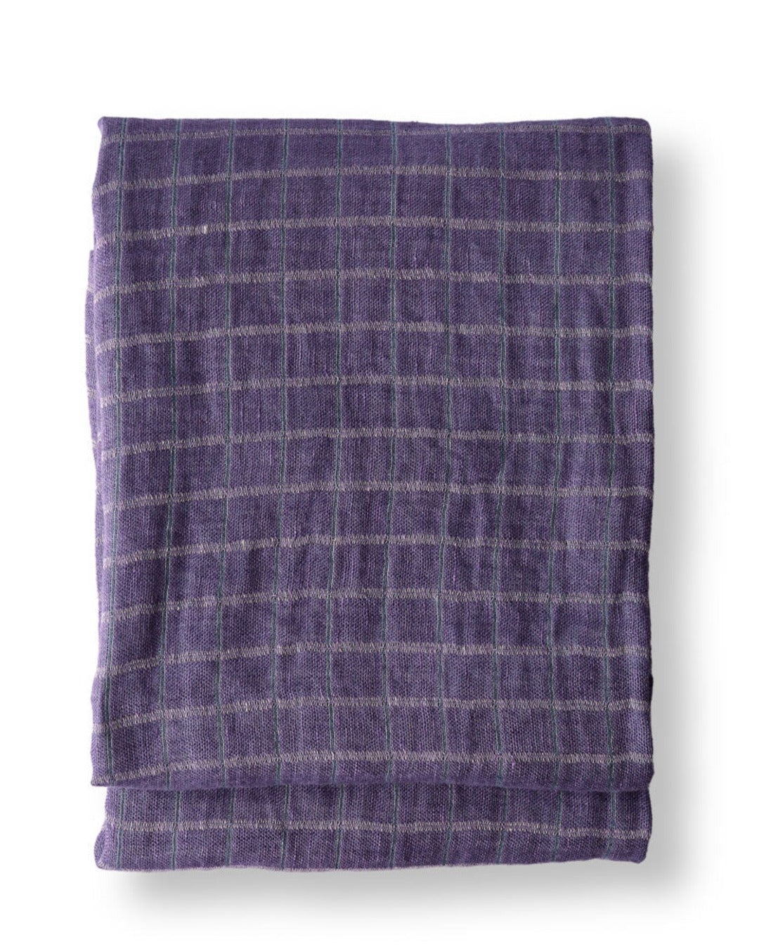 Merci - Reversible washed linen blanket - Purple & Green Checks