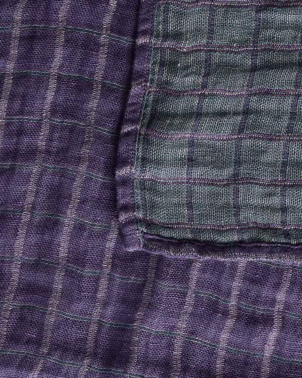 Merci - Reversible washed linen blanket - Purple & Green Checks