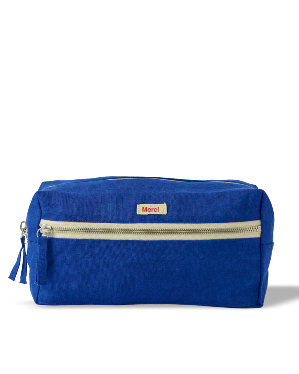 Merci - Washed linen toiletry bag - Blue Cobalt-60
