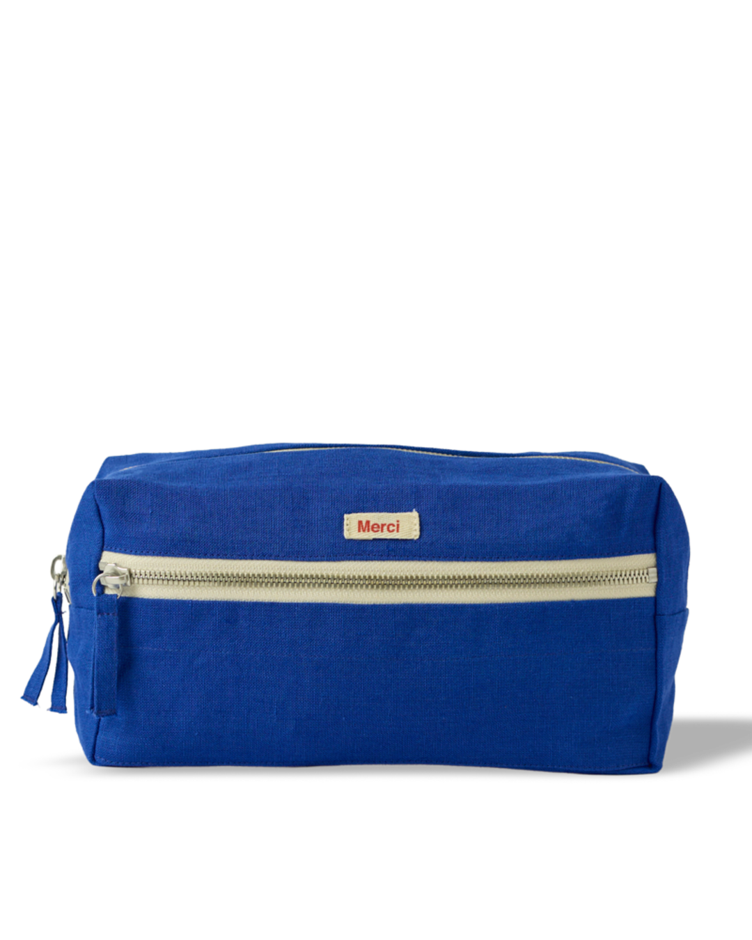 Merci - Washed linen toiletry bag - Blue Cobalt-60