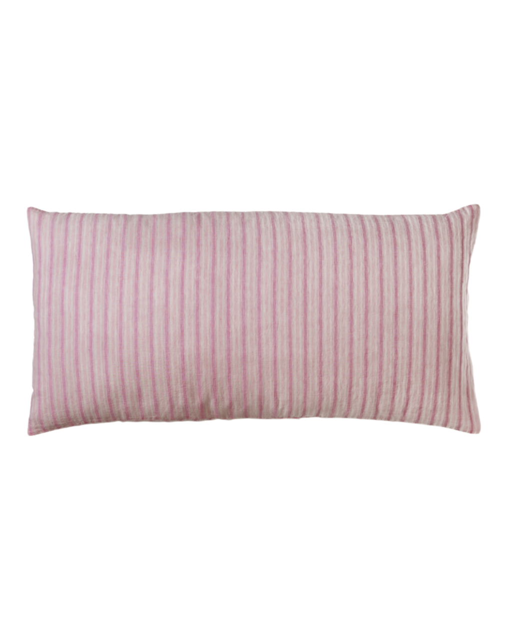 Merci - Coussin Rectangle En Lin Lavé - Rayures Trame Rose